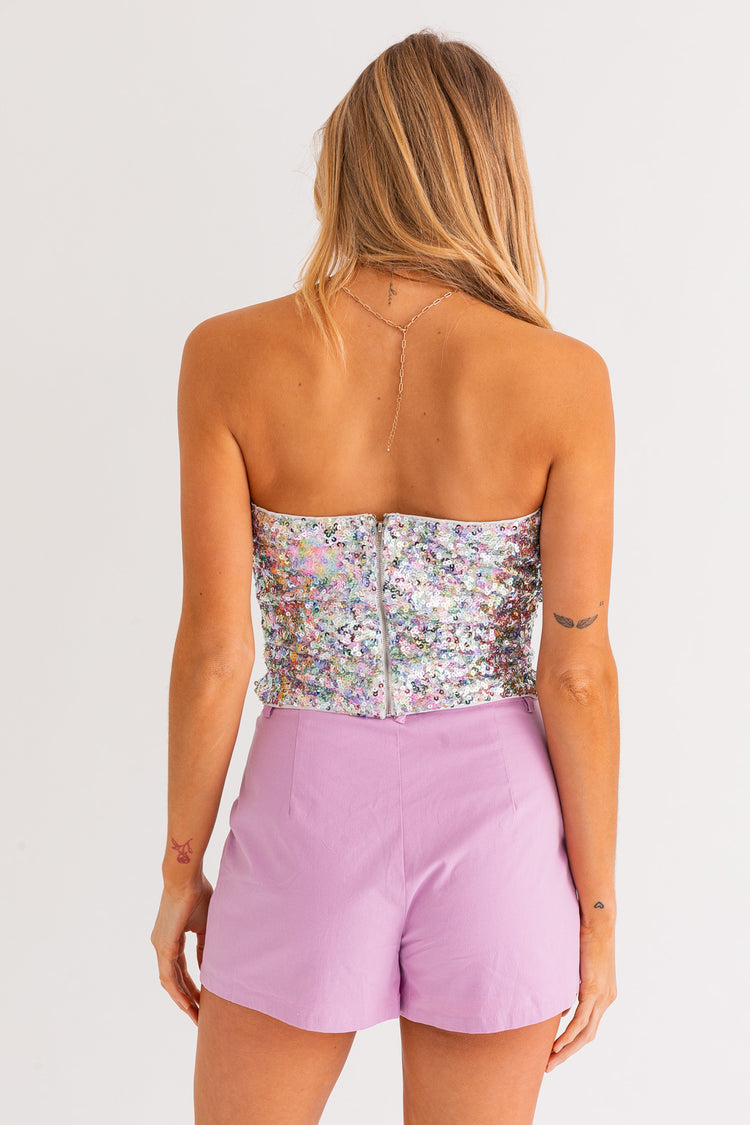 Lourdes Sequin Bust Seam Strapless Top