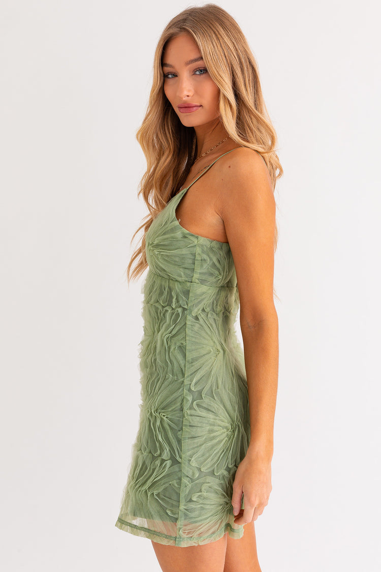 Irina Mesh Floral Dress in Light Green