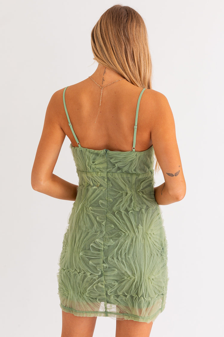 Irina Mesh Floral Dress in Light Green