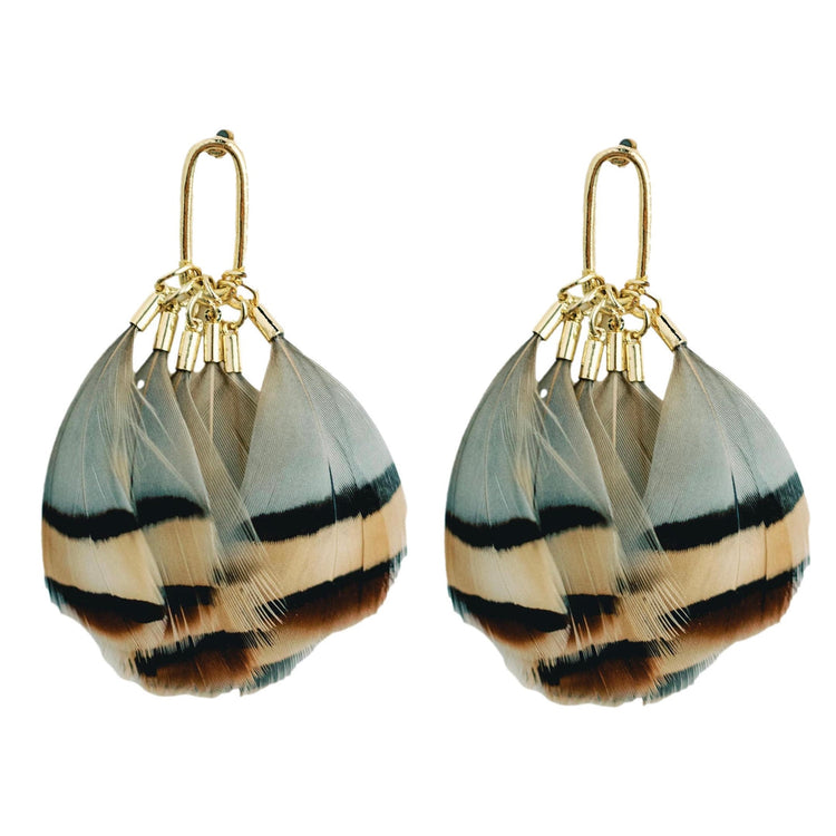 Brown Striped Feather Earrings | St. Armands Designs