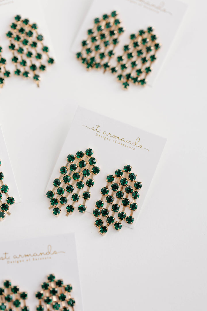 Green Rhinestone Tassel Earrings | St. Armands Designs