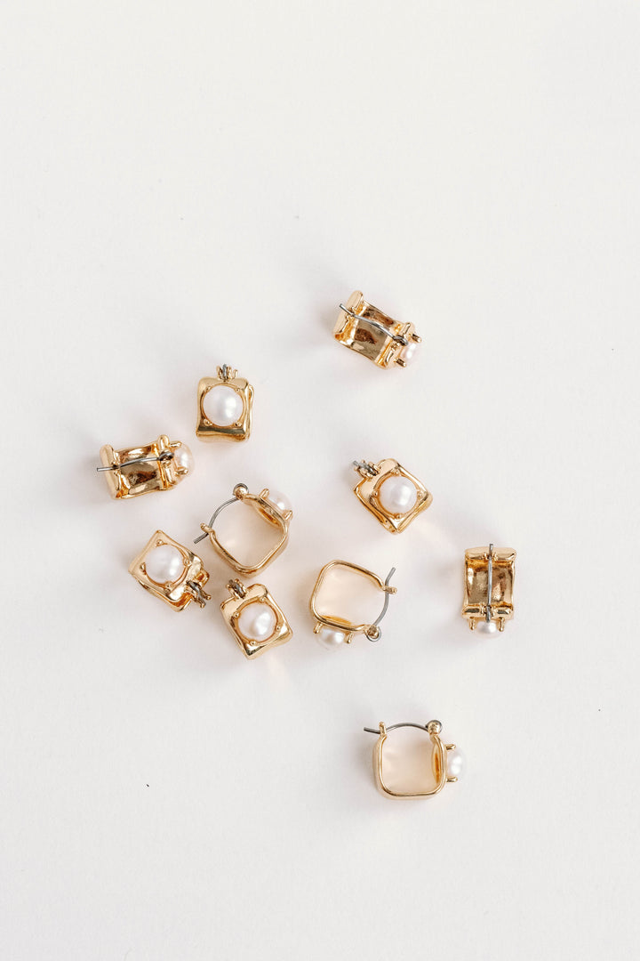 Vintage Mini Square Pearl Huggie Hoops | St. Armands Designs