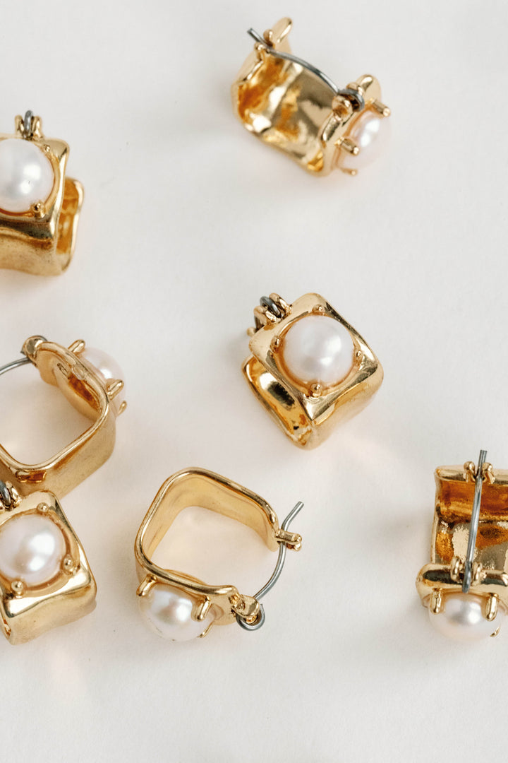 Vintage Mini Square Pearl Huggie Hoops | St. Armands Designs
