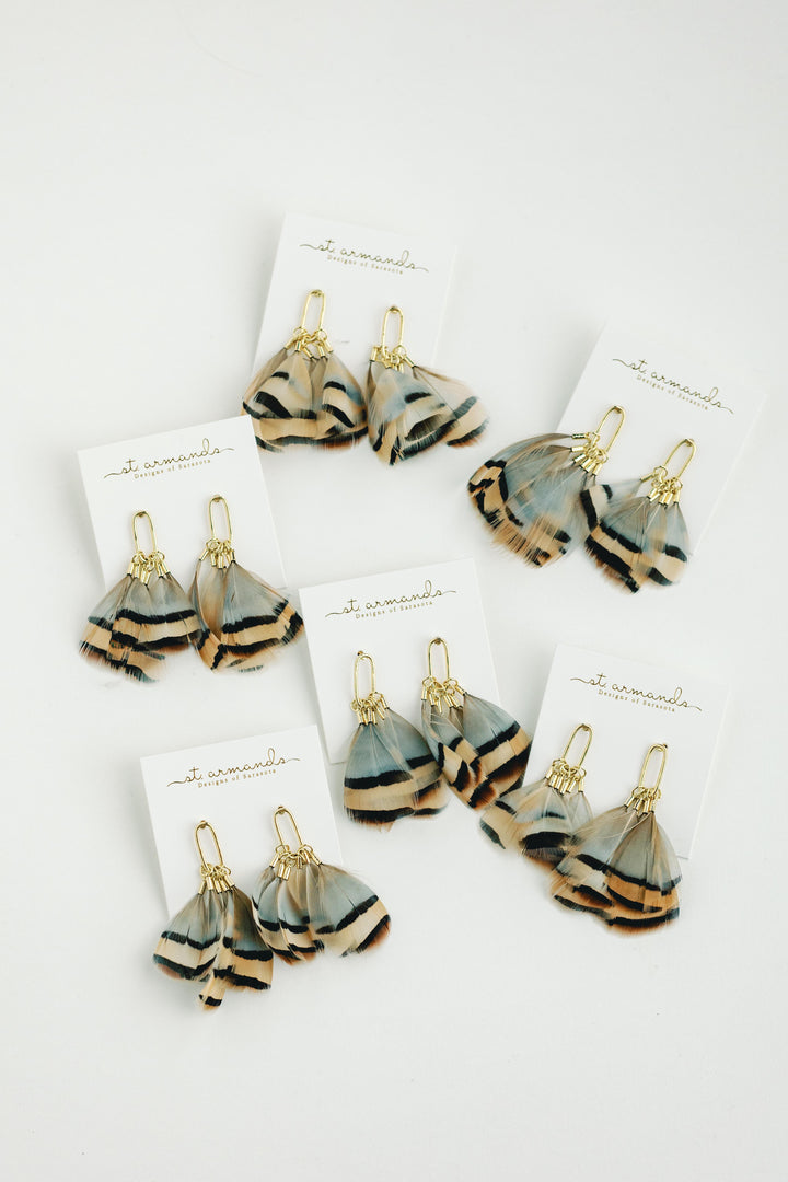 Brown Striped Feather Earrings | St. Armands Designs