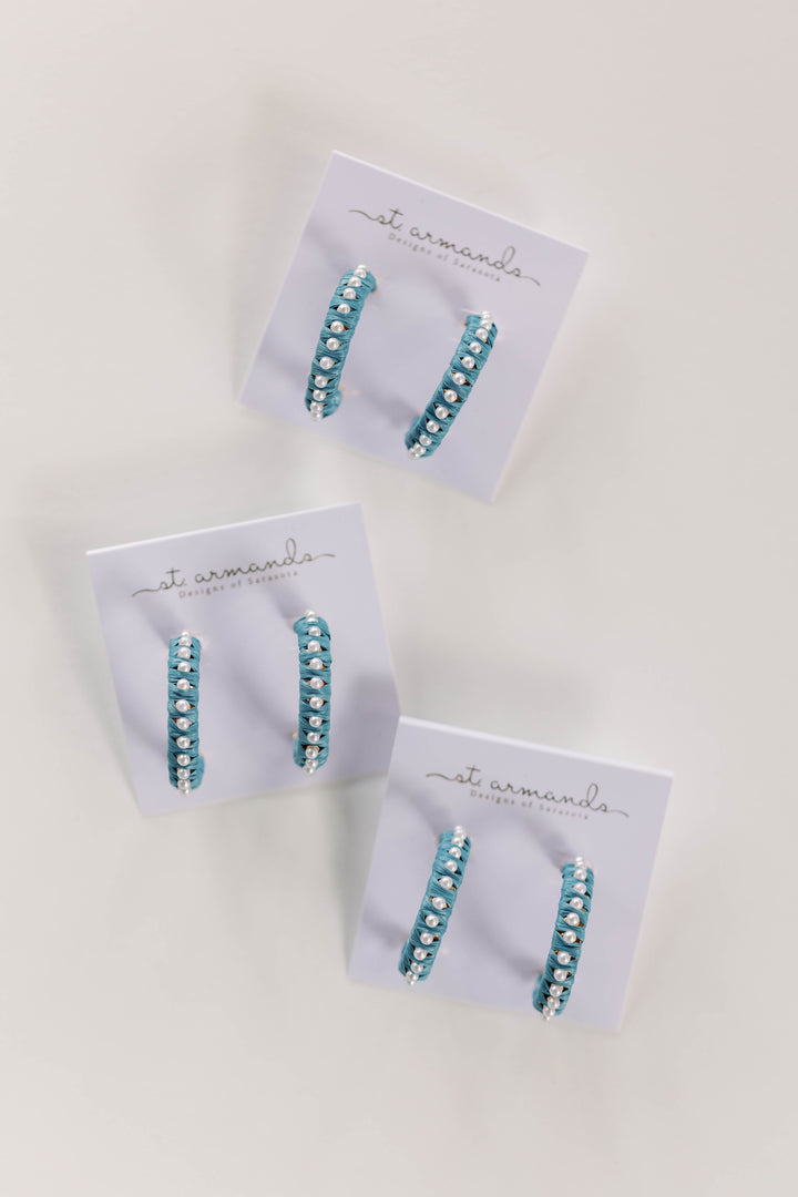 Pearl Raffia Hoops in Blue | St. Armands Designs