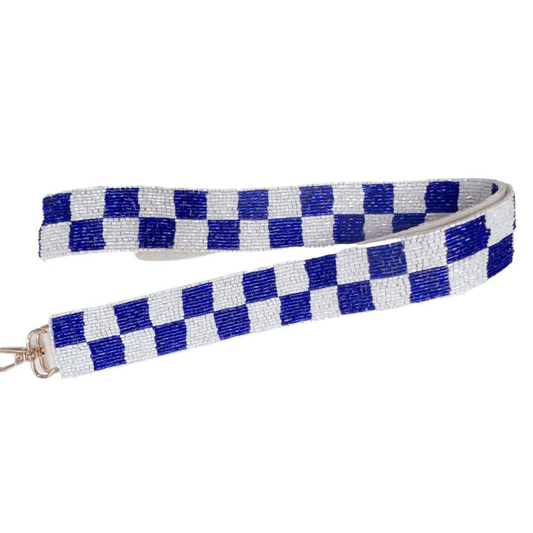"Blue & White Checkered" Beaded Purse Strap