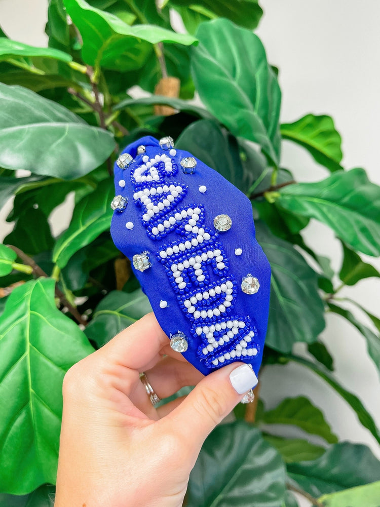 Gameday Beaded Headband in Royal Blue
