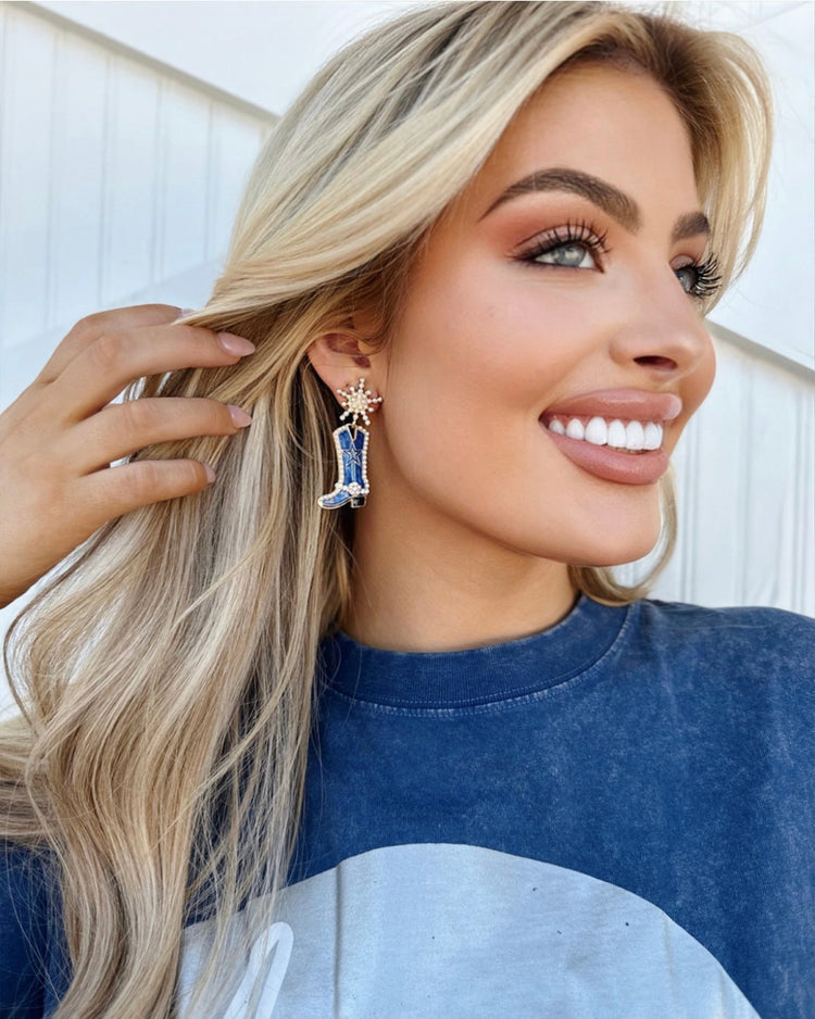 Blue/Gold Cowboy Boot Earrings