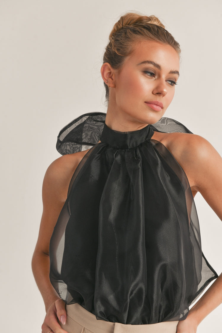 Poppie Tulle Halter Bodysuit in Black