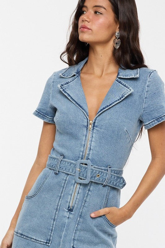 Avenue Belted Denim Dress