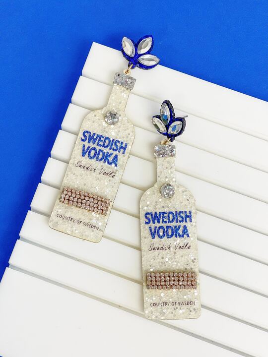 Glitter Vodka Earrings in White/Blue