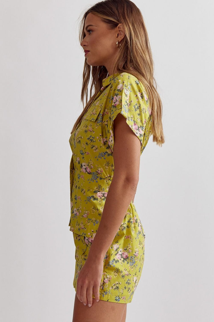 Eleanor Floral Romper in Multi/Green
