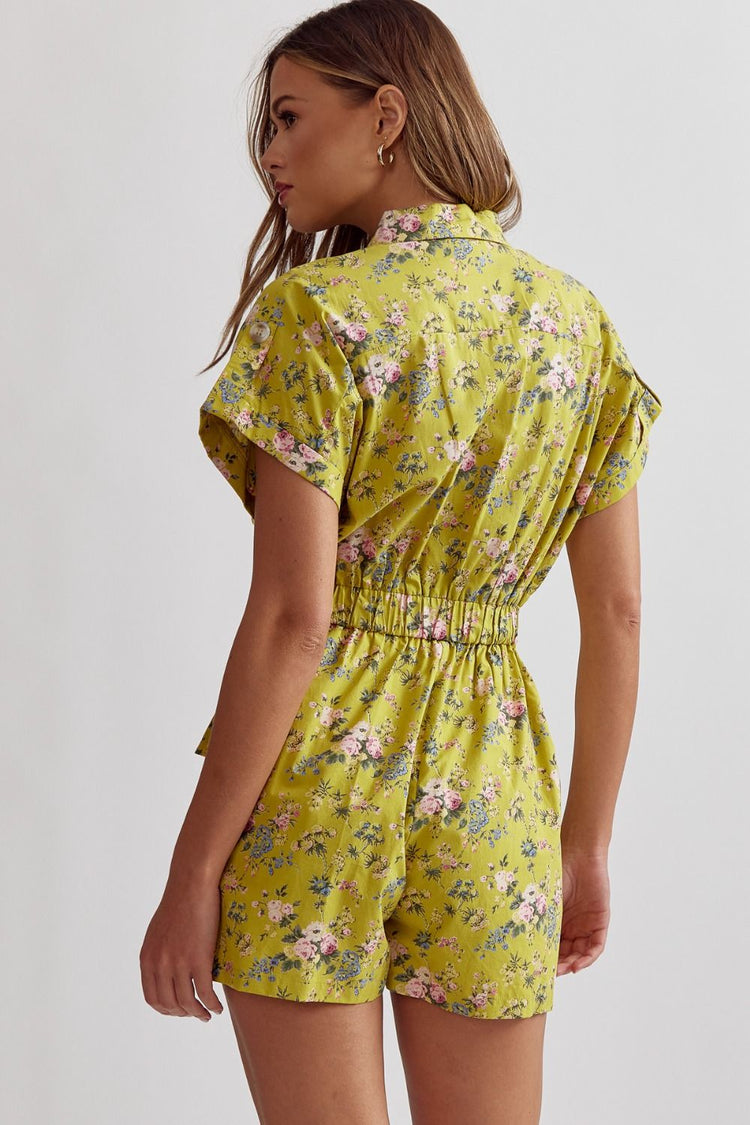 Eleanor Floral Romper in Multi/Green