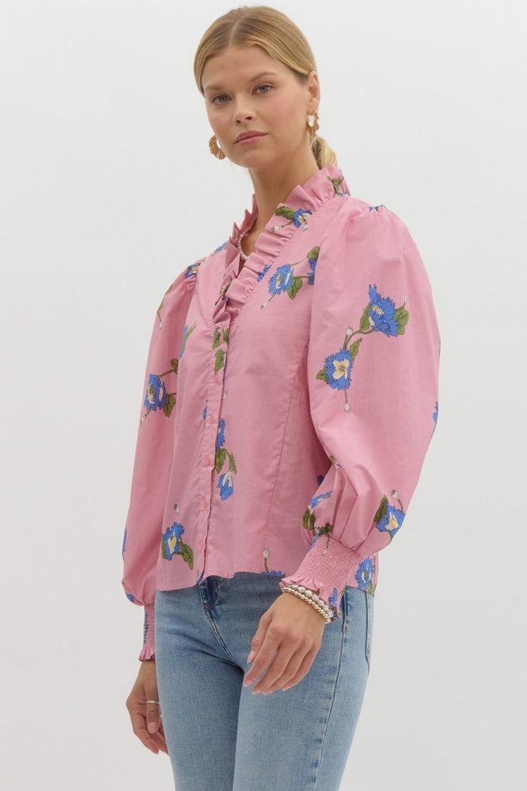 Edie Floral Top in Pink/Blue
