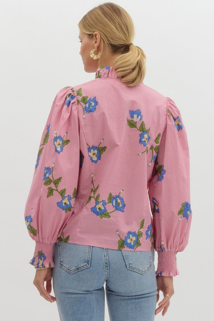 Edie Floral Top in Pink/Blue