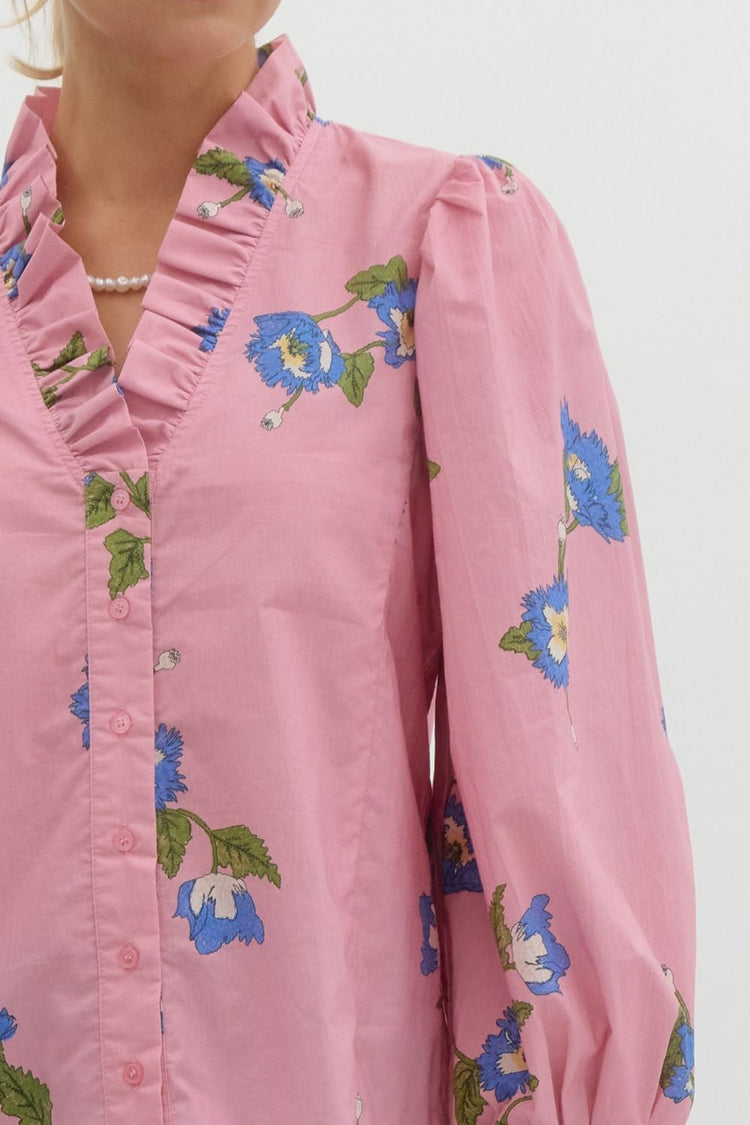 Edie Floral Top in Pink/Blue