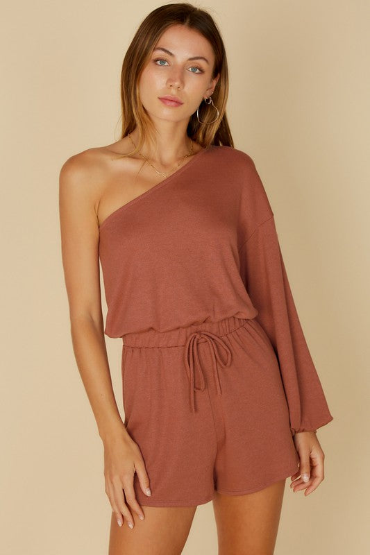 Ronnie One Shoulder Lounge Romper in Pumpkin Spice