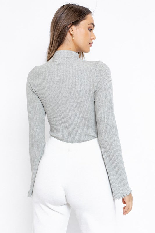 Lillian Lettuce Sleeve Bodysuit in Heather Grey