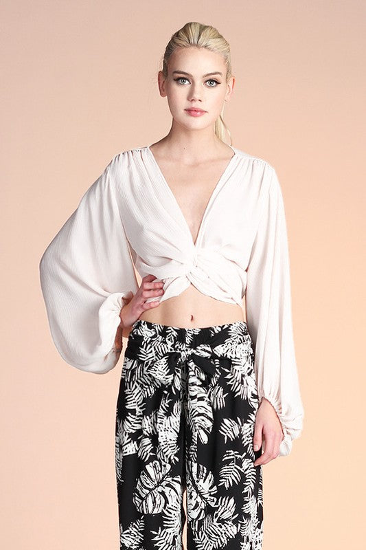Brandy Balloon Sleeve Wrap Top in Champagne