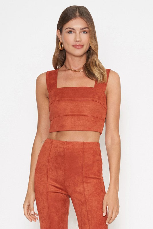 Silvia Suede Thick Strap Cropped Top in Rust