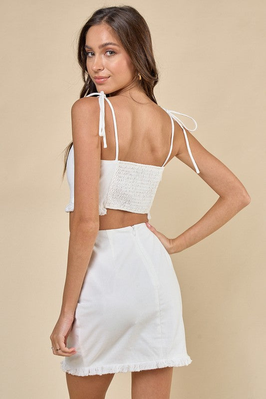 Fresca Fringe Linen Set in White