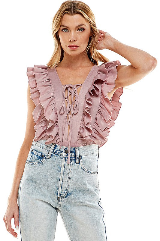Eleana Ruffle Bodysuit in Blush
