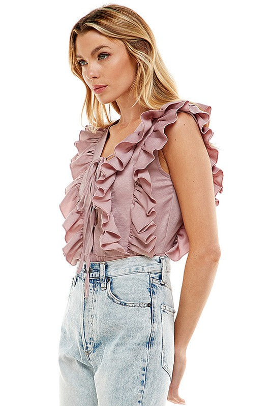Eleana Ruffle Bodysuit in Blush
