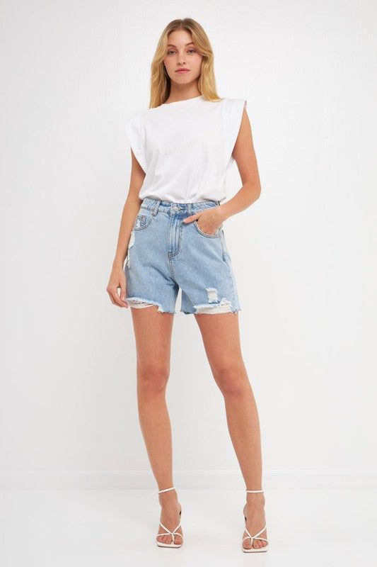 Hudson High Rise Distressed Denim Shorts