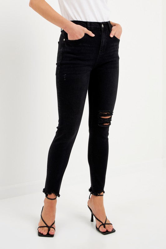 Cameron High Rise Frayed Ankle Skinnies