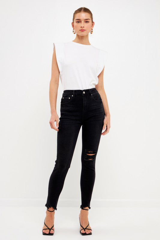 Cameron High Rise Frayed Ankle Skinnies