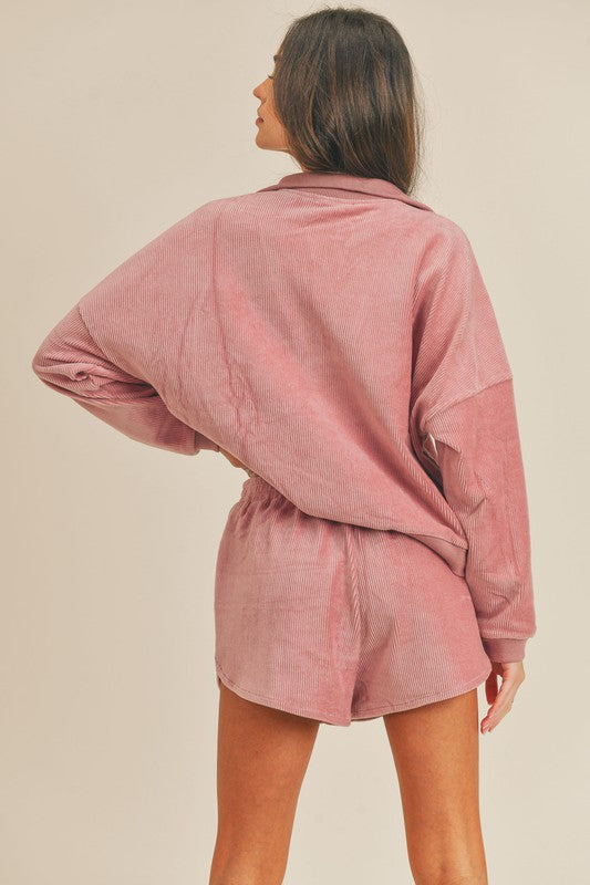 Drew Corduroy Lounge Set in Dusty Rose