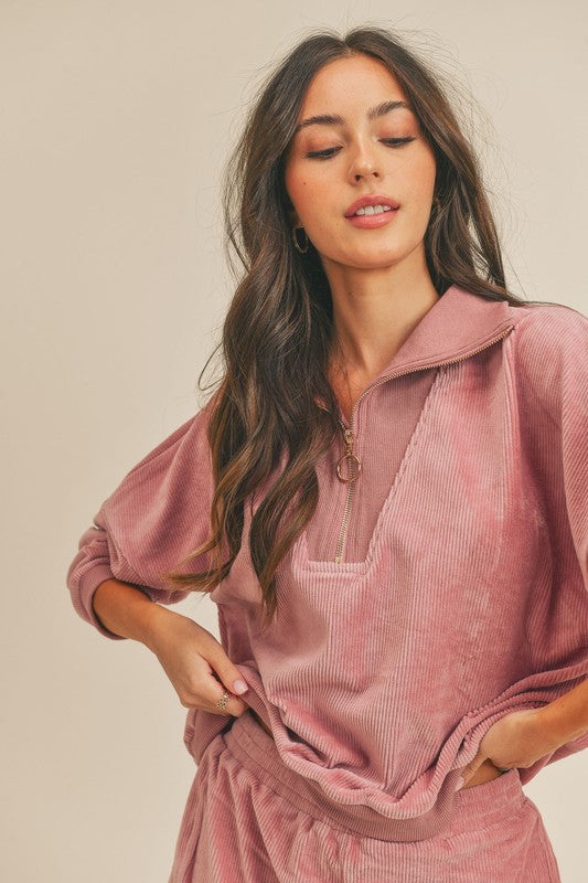 Drew Corduroy Lounge Set in Dusty Rose
