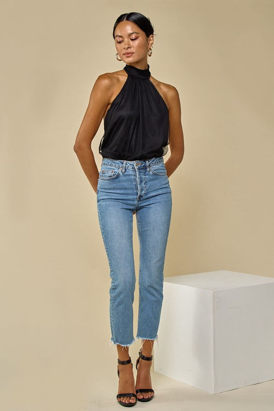 Jia Tulle Halter Bodysuit in Black