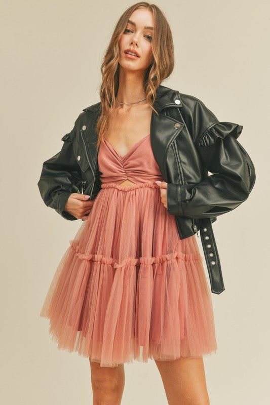 Colette Faux Leather Ruffle Jacket