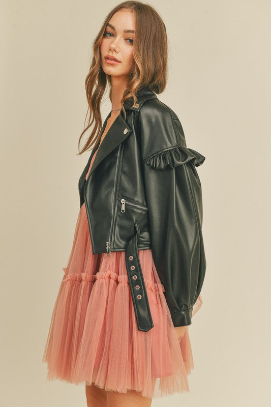 Colette Faux Leather Ruffle Jacket