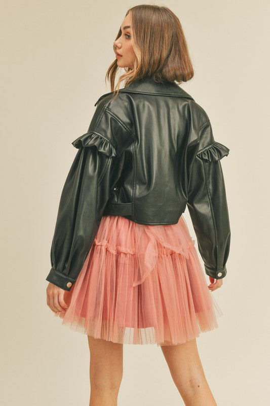 Colette Faux Leather Ruffle Jacket