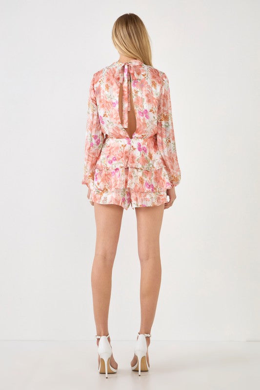 Aniston Watercolor Floral Open Back Romper