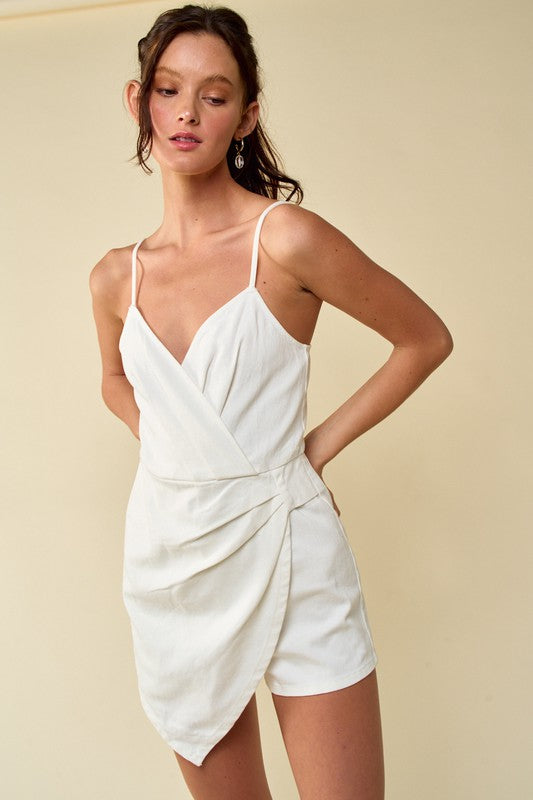 Susie Pleated Denim Romper in White
