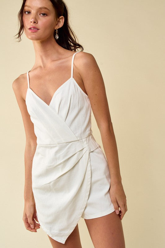 Susie Pleated Denim Romper in White