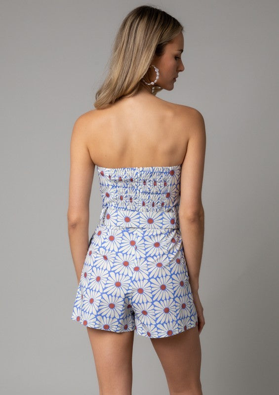 Toran Belted Floral Romper in Red/Blue