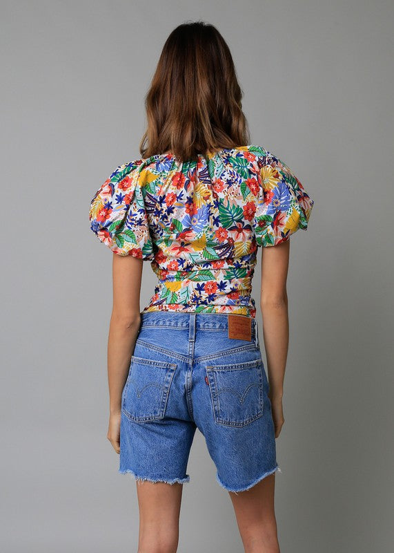 Yves Cinched Floral Puff Sleeve Top