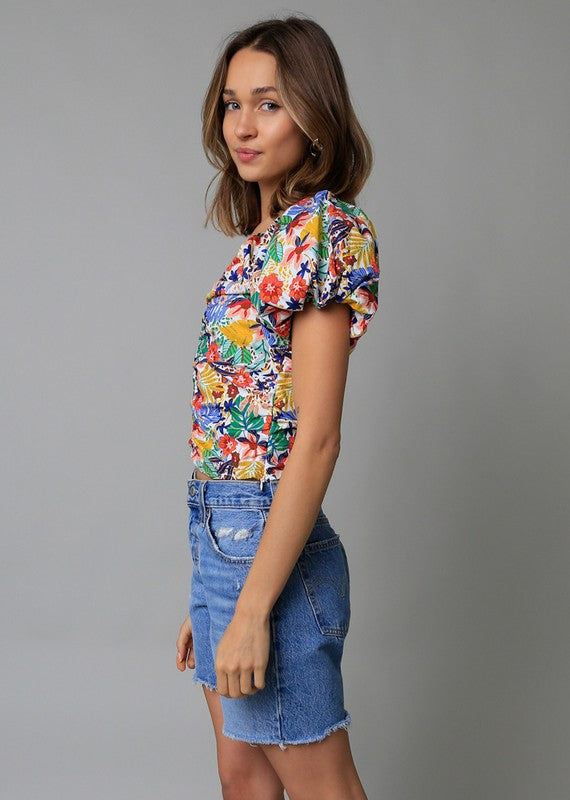Yves Cinched Floral Puff Sleeve Top