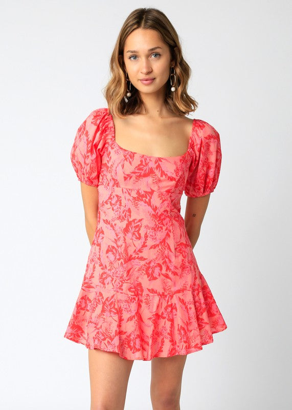 Nixie Floral Dress in Pink/Red