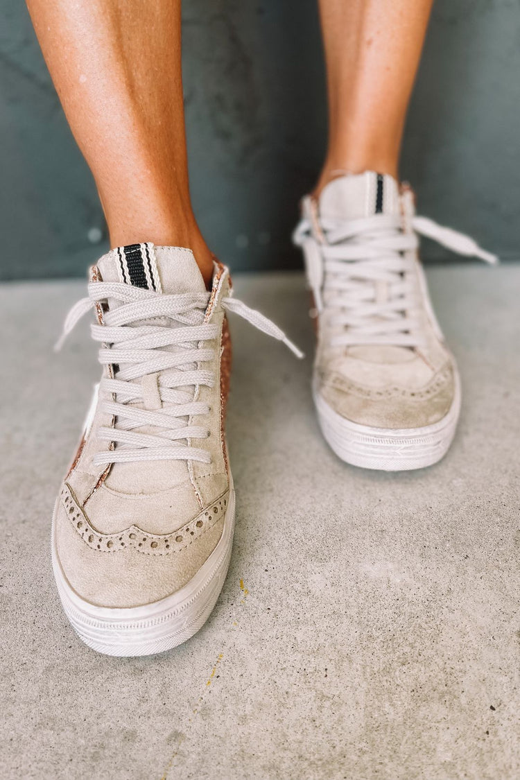 Rushie Rose Gold Glitter Mid Rise Star Sneakers