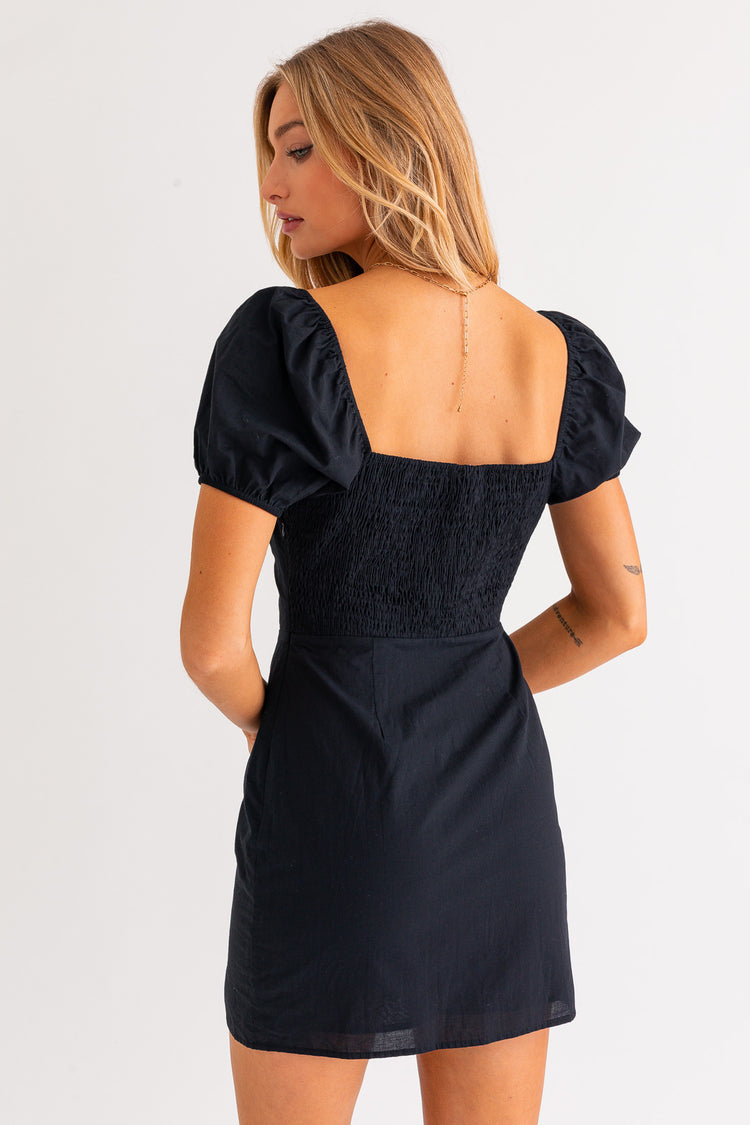 Logan Cotton Tie Mini Dress in Black