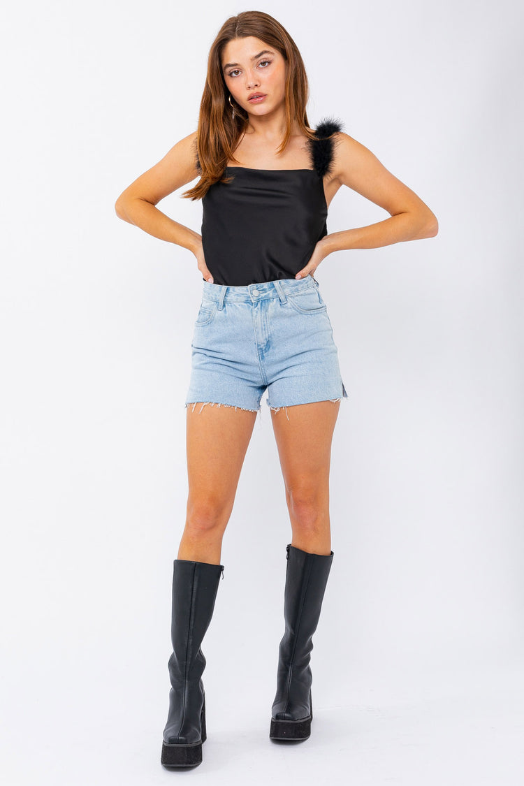 Giselle Fur Trim Cowl Neck Top in Black