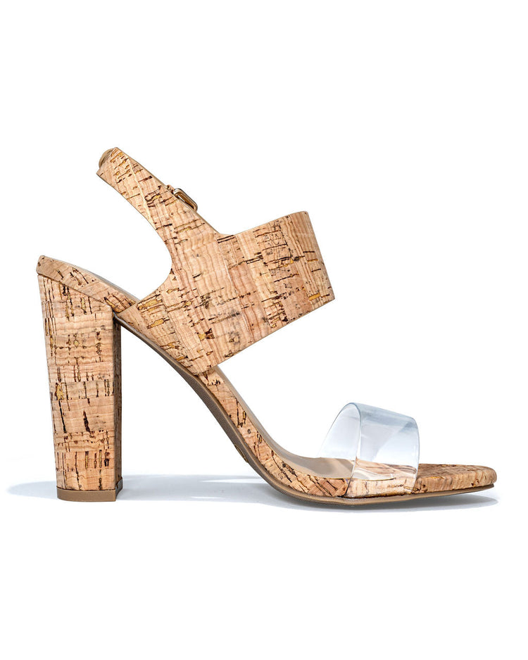 Stevie Clear Strap Cork Heels