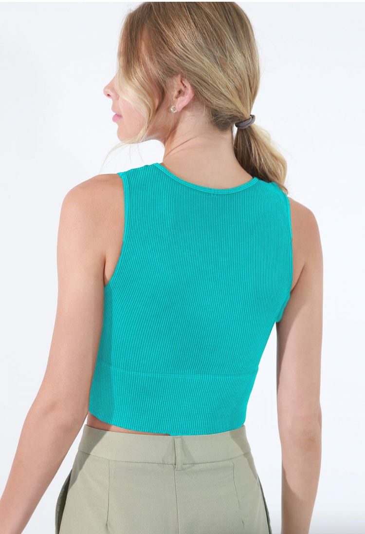 Billie Plunge Ribbed Top in Teal