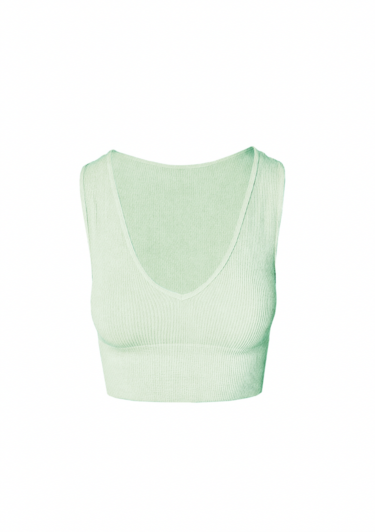 Billie Plunge Ribbed Top in Basil