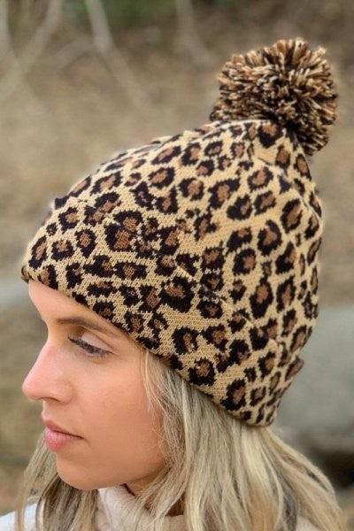 Leopard Pom Pom Hat